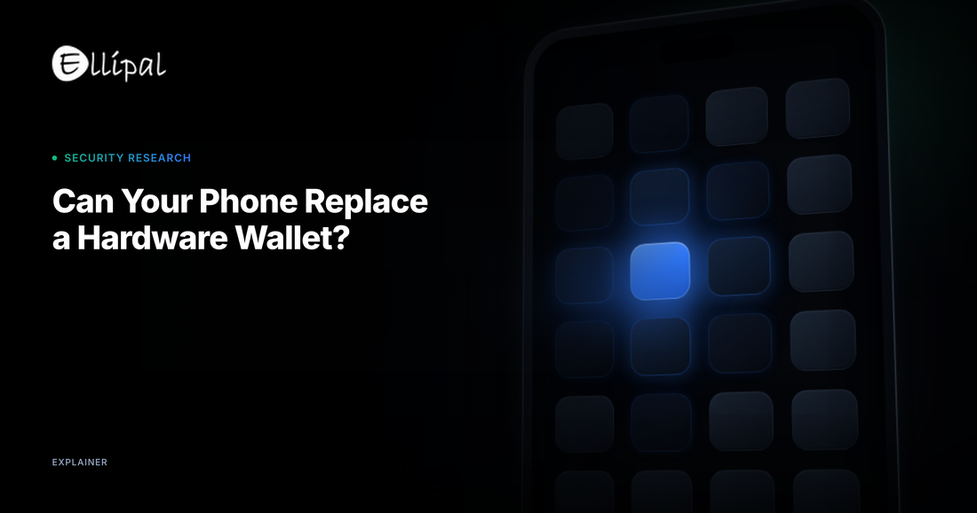 A phone screen with a grid of blank app icons, one lit in blue