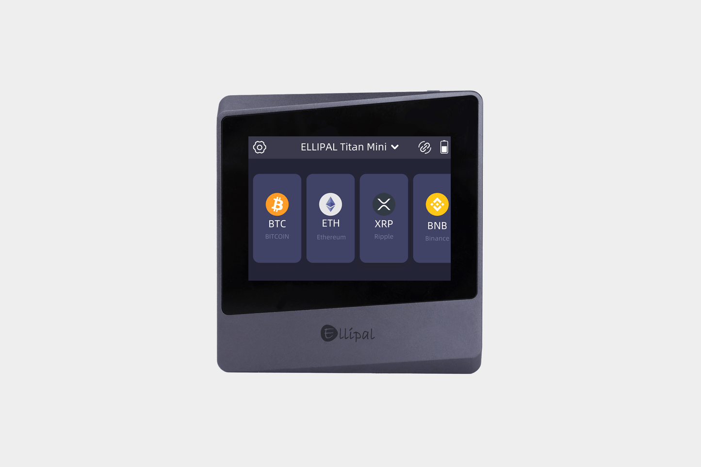 ELLIPAL Titan Mini cold wallet displaying cryptocurrency options