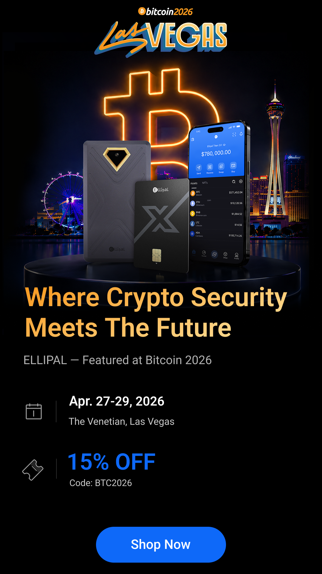 ELLIPAL cold wallet Titan 2.0 and X Card at Bitcoin 2026 Las Vegas