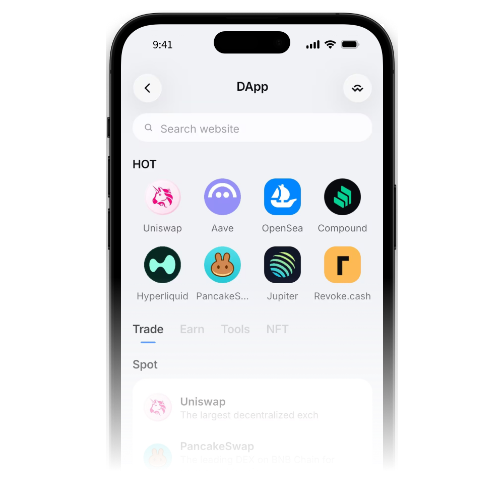 ELLIPAL App Connect dApps screen with supported dApps