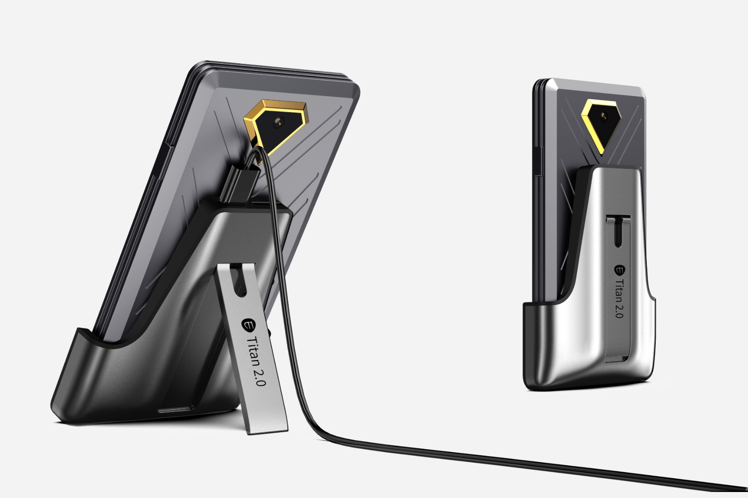 ELLIPAL Titan 2.0 in charging stand, crypto hardware wallet