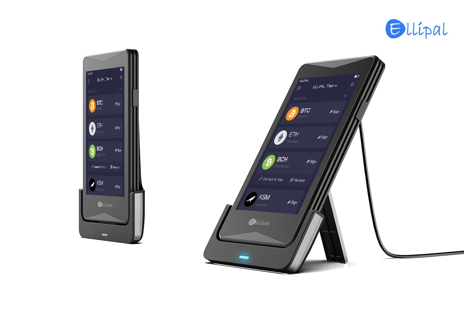 ELLIPAL Titan 2.0 crypto hardware wallet displaying crypto assets