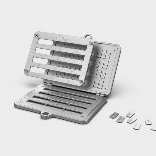 ELLIPAL Seed Phrase Steel open view with letter tiles