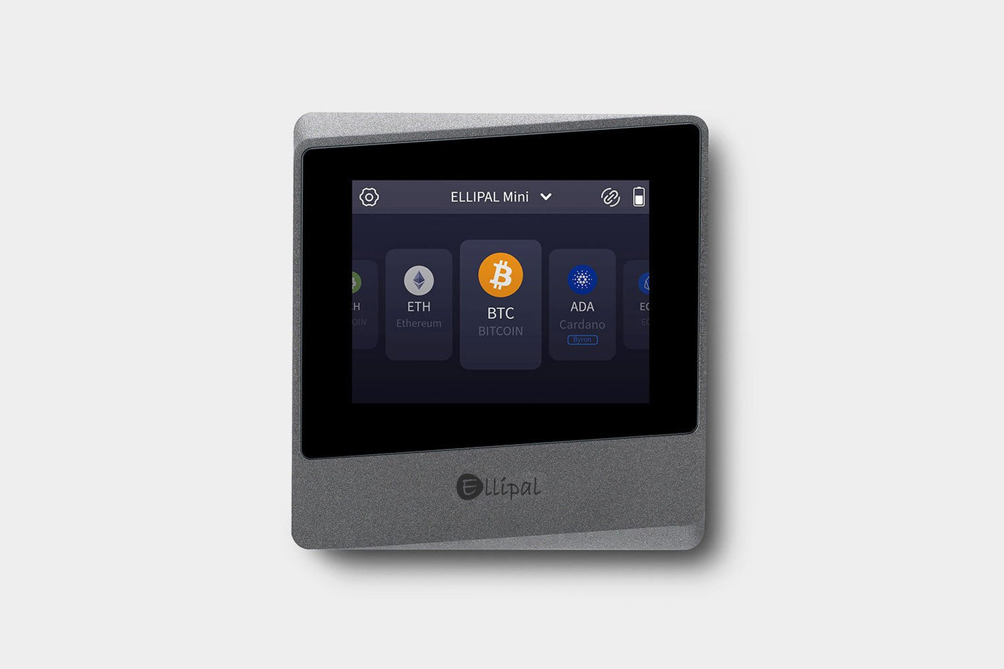 ELLIPAL Mini crypto wallet displaying Bitcoin