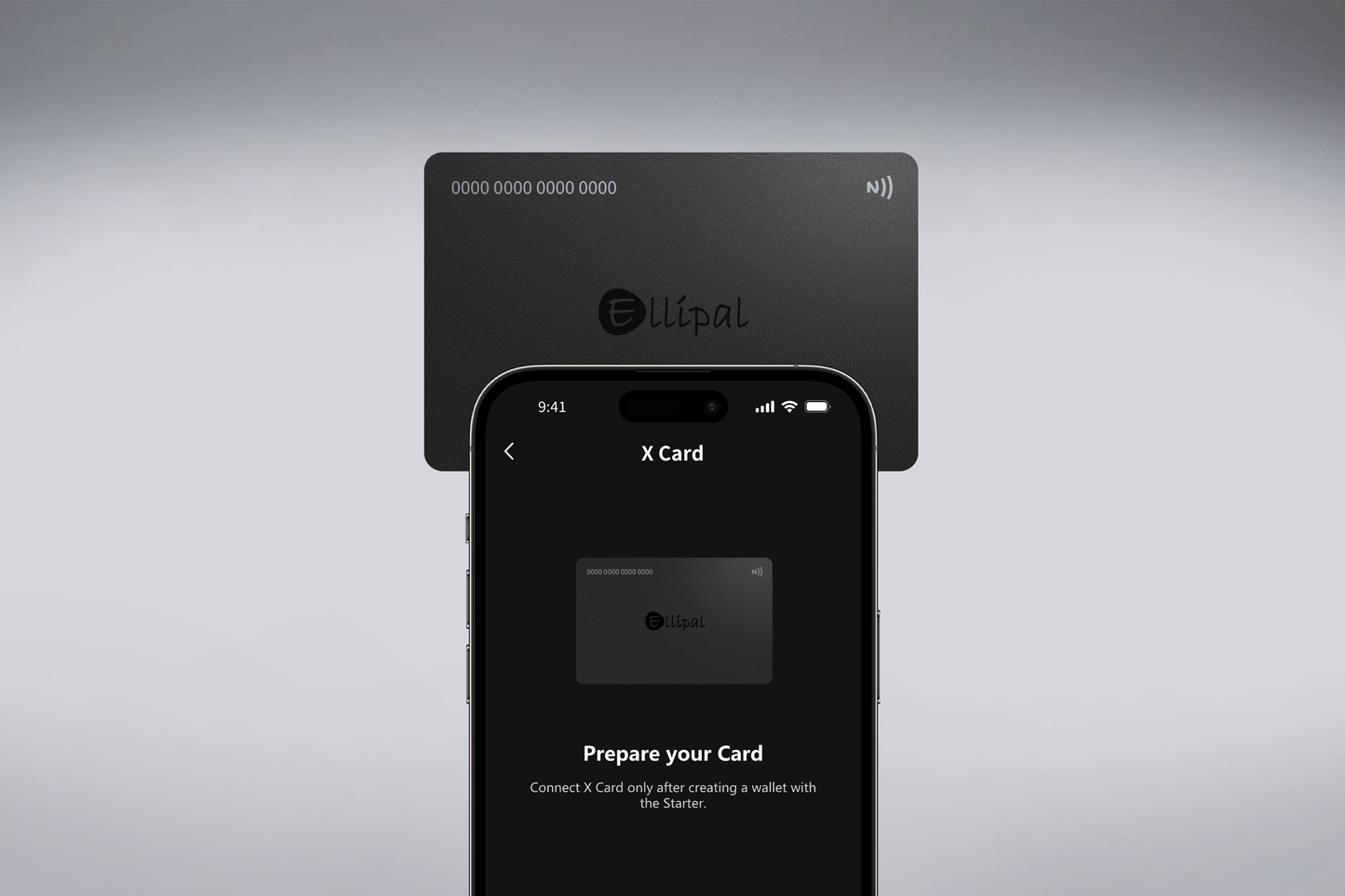 ELLIPAL X Card and phone showing interface for crypto wallet setup