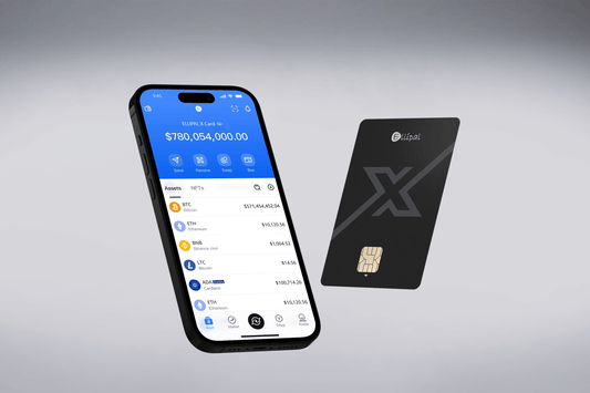 ELLIPAL X Card crypto cold wallet displayed with phone interface