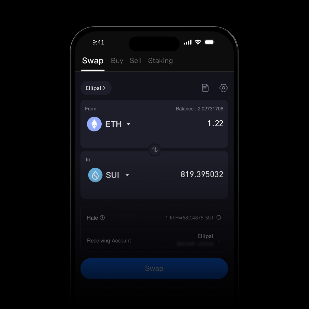 Ellipal app swap feature — exchange BTC to ETH and 2000+ tokens with no KYC