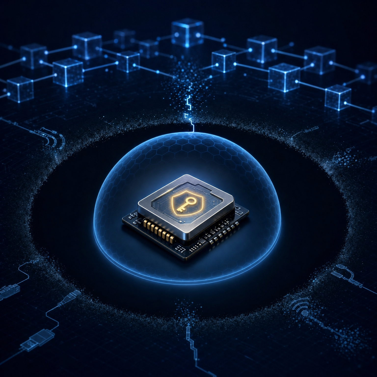 A cold wallet's private key generated and stored inside a dedicated secure chip, never leaving the device