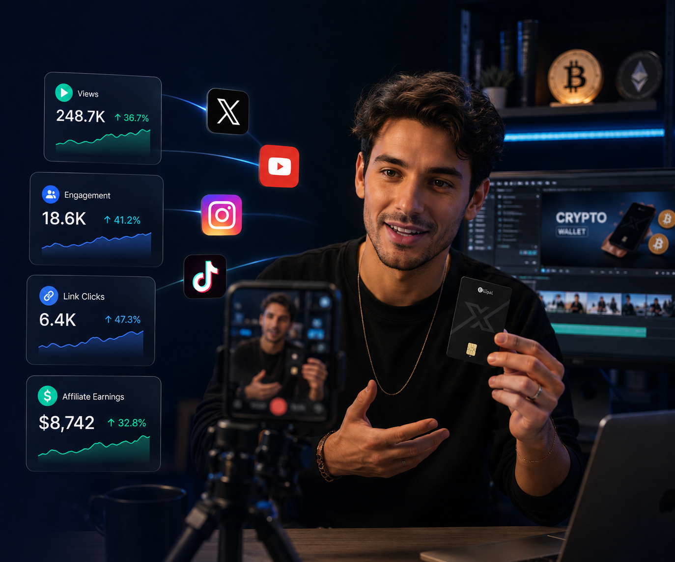 Creator presenting the ELLIPAL X Card for the ELLIPAL Affiliate Program