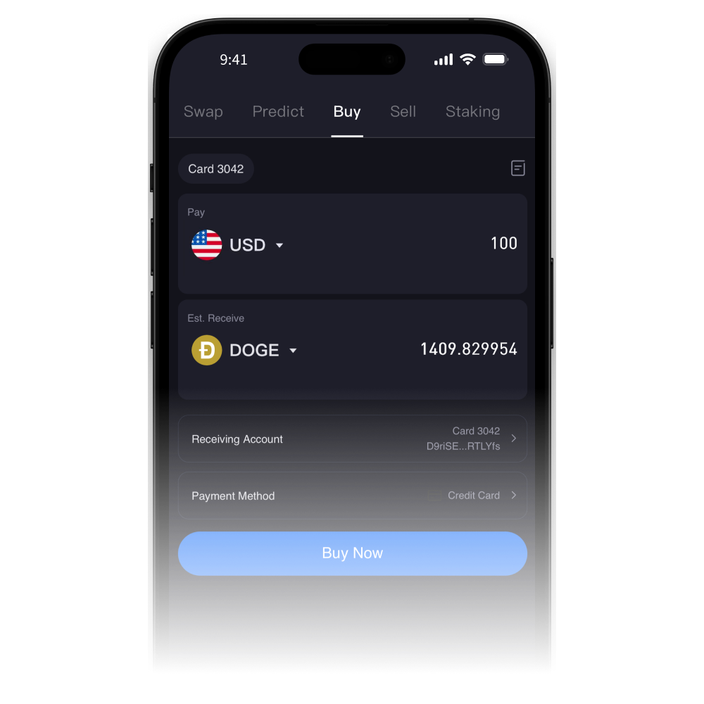 ELLIPAL App Buy screen purchasing DOGE with USD