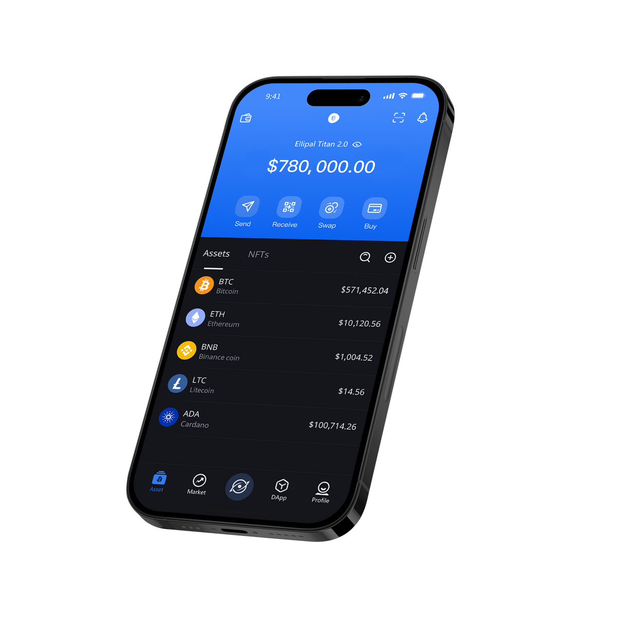 ELLIPAL App portfolio screen showing supported assets and wallet balance