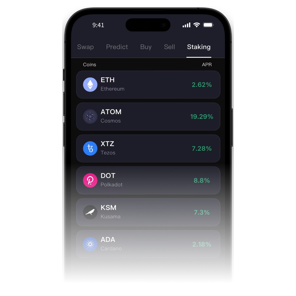 ELLIPAL App Staking screen showing APR values for supported assets