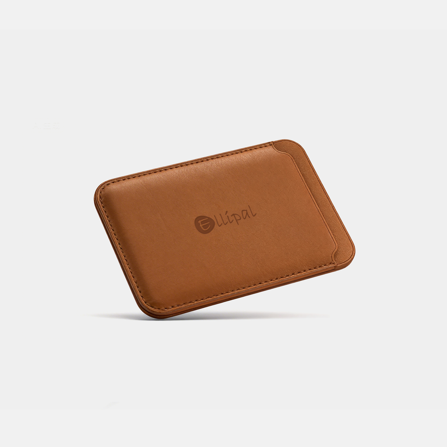 ELLIPAL Card Case floating angled view in brown leather