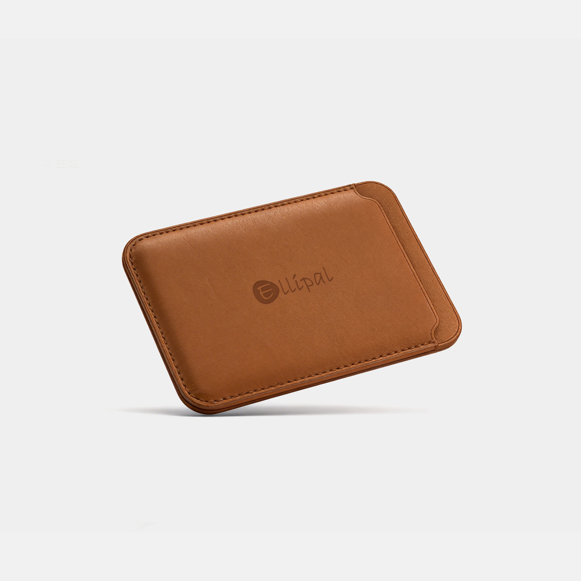 ELLIPAL Card Case floating angled view in brown leather