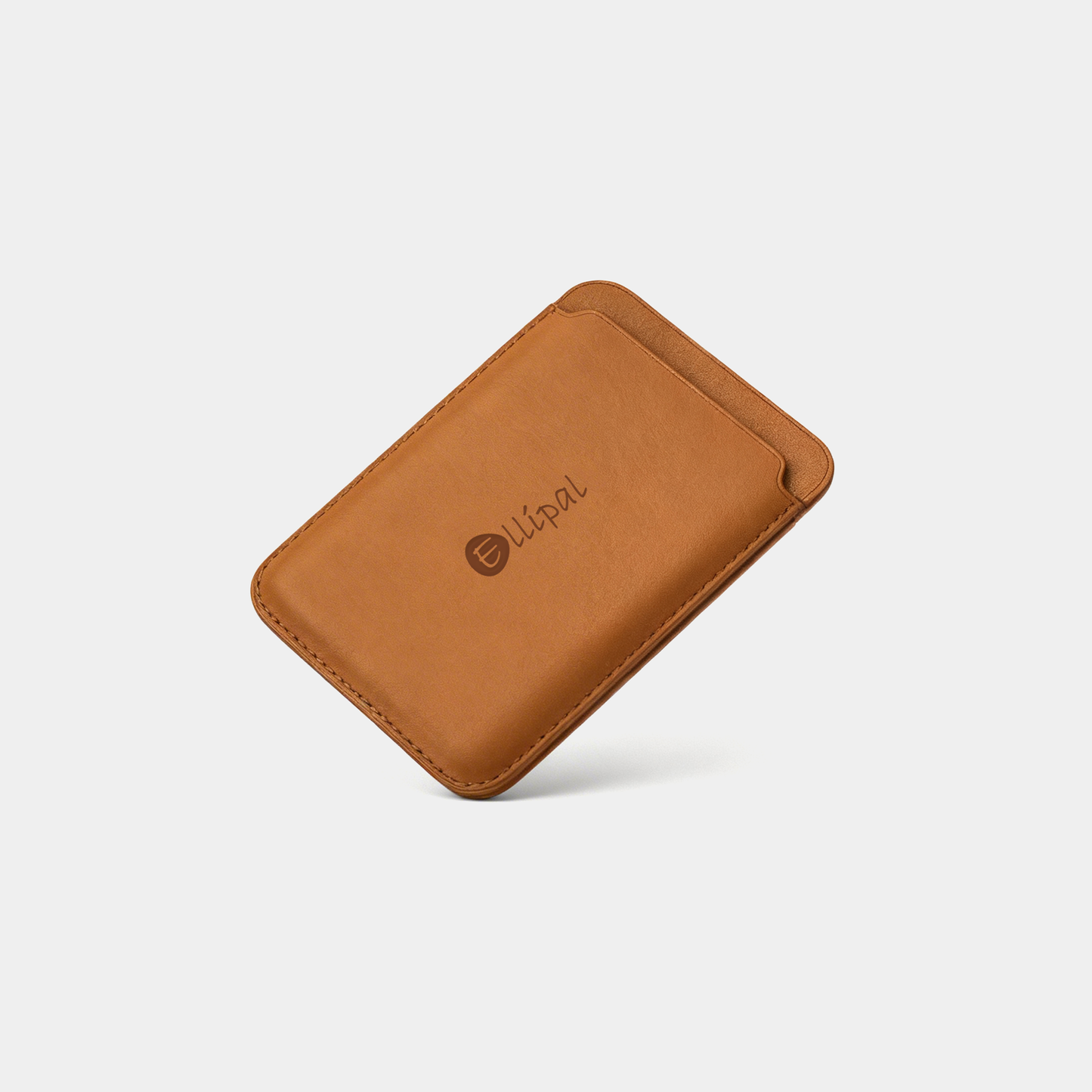 ELLIPAL Card Case angled front view in brown leather