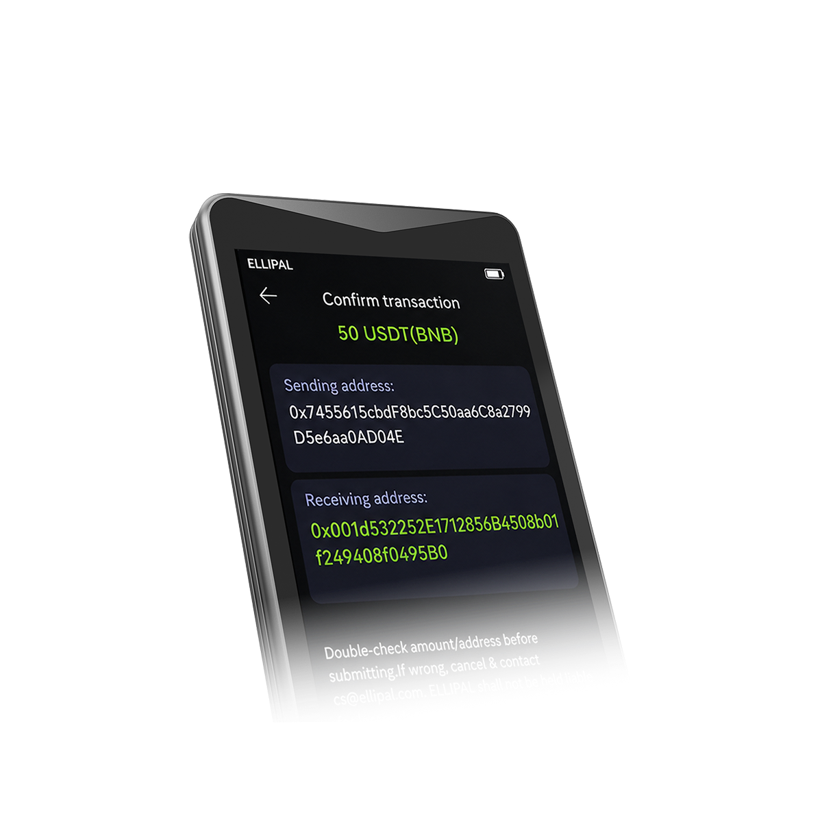 ELLIPAL Titan 2.0 showing full transaction details before signing