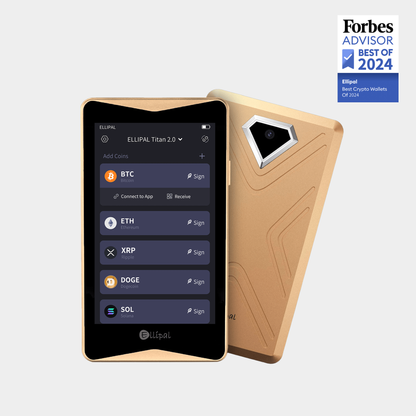 ELLIPAL Titan 2.0 Gold air-gapped cold wallet front and back view