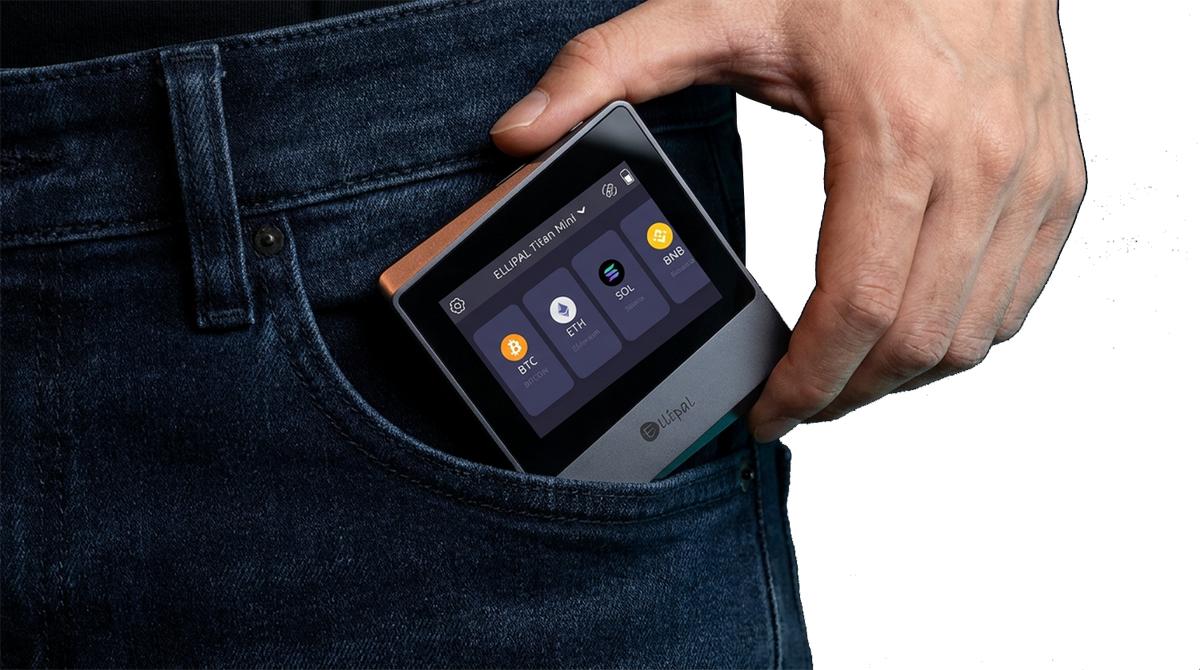 ELLIPAL Titan Mini being placed in a jeans pocket