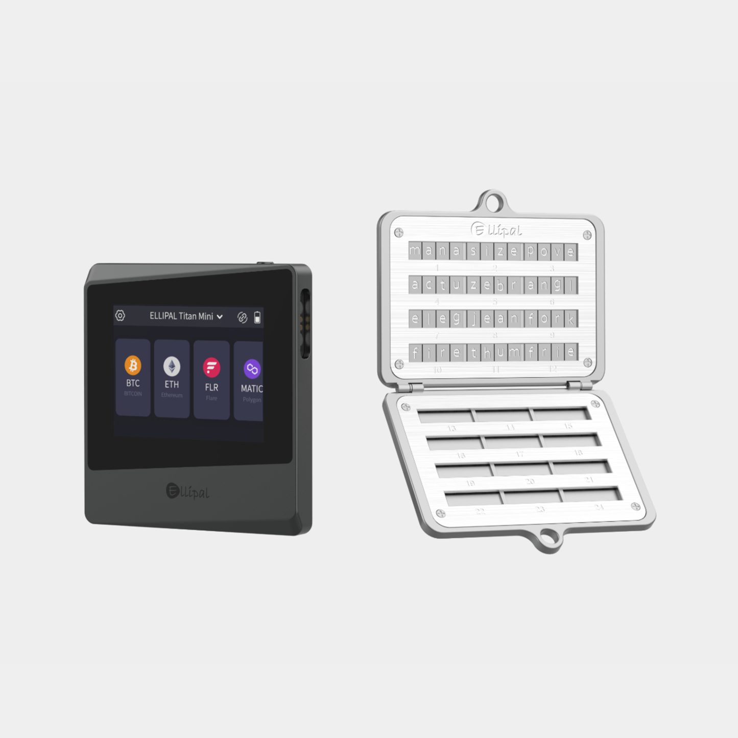 ELLIPAL Titan Mini with seed phrase steel backup plate