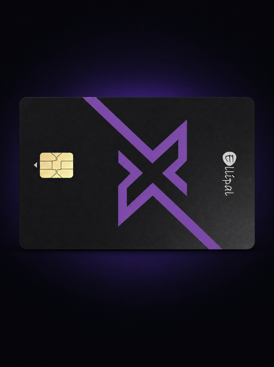 Close-up of the MoonPay logo and purple gradient design on the ELLIPAL X Card MoonPay Edition packaging.