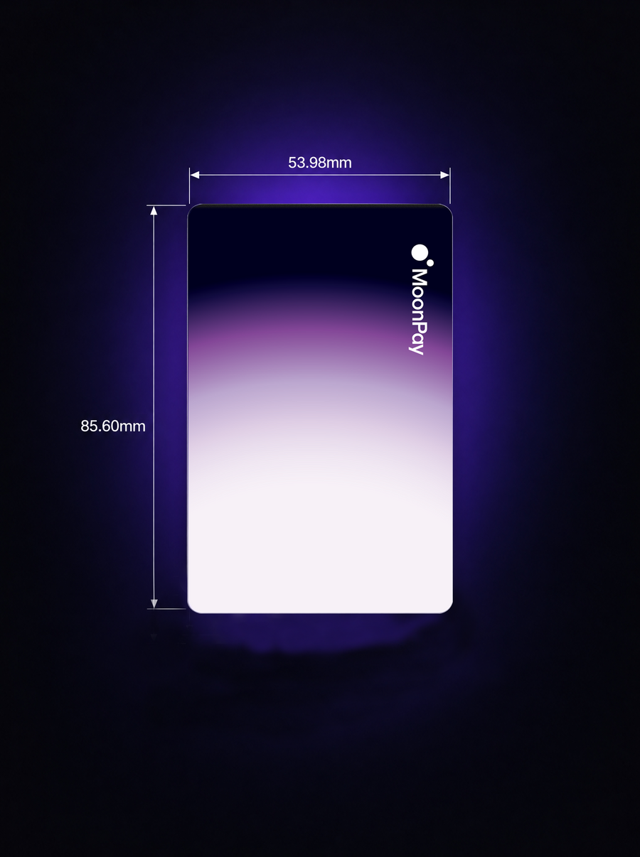 Rear view of the ELLIPAL X Card MoonPay Edition packaging featuring a purple-to-white gradient design.