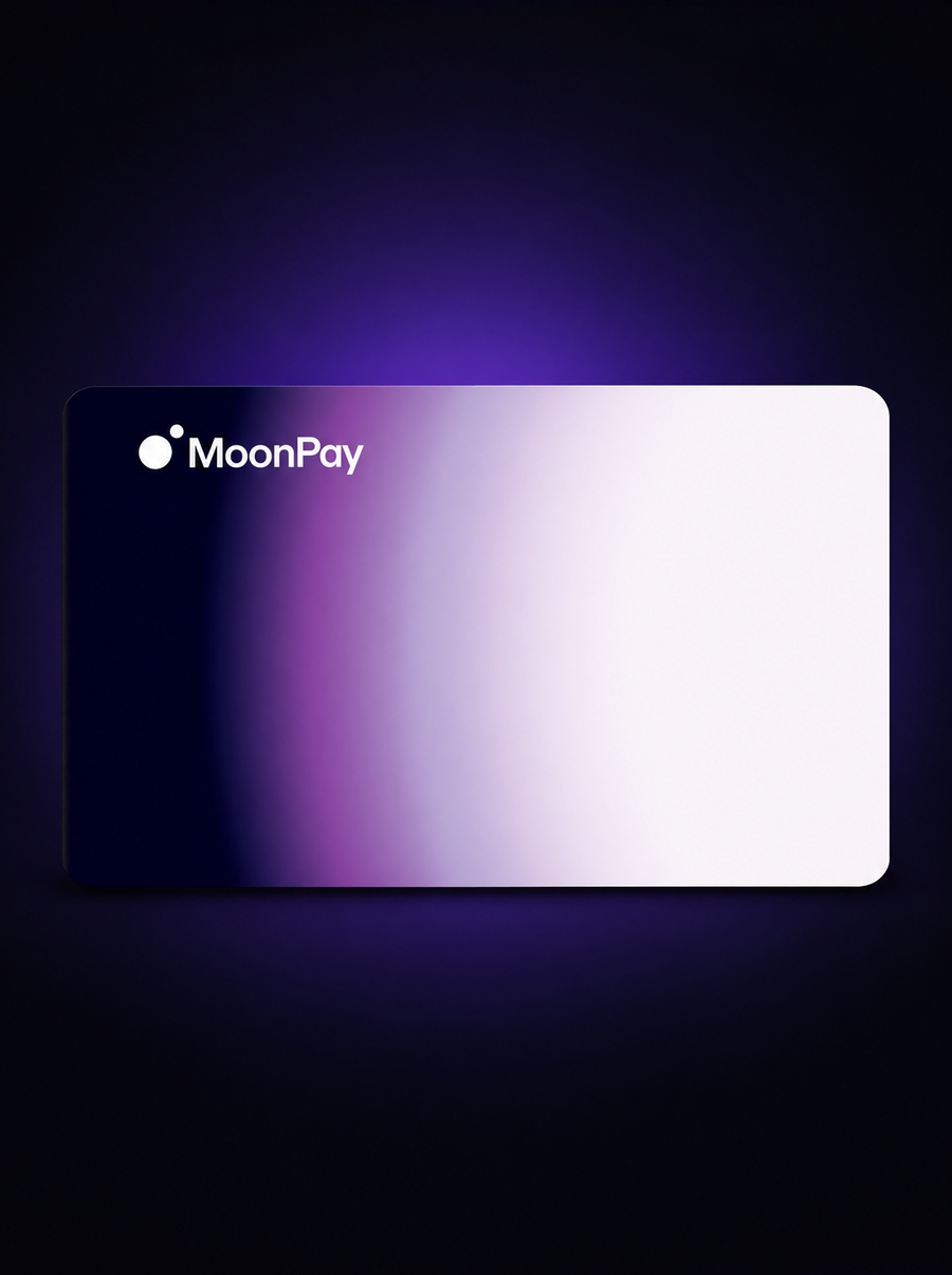 Front view of the ELLIPAL X Card MoonPay Edition co-branded packaging with a purple gradient design.