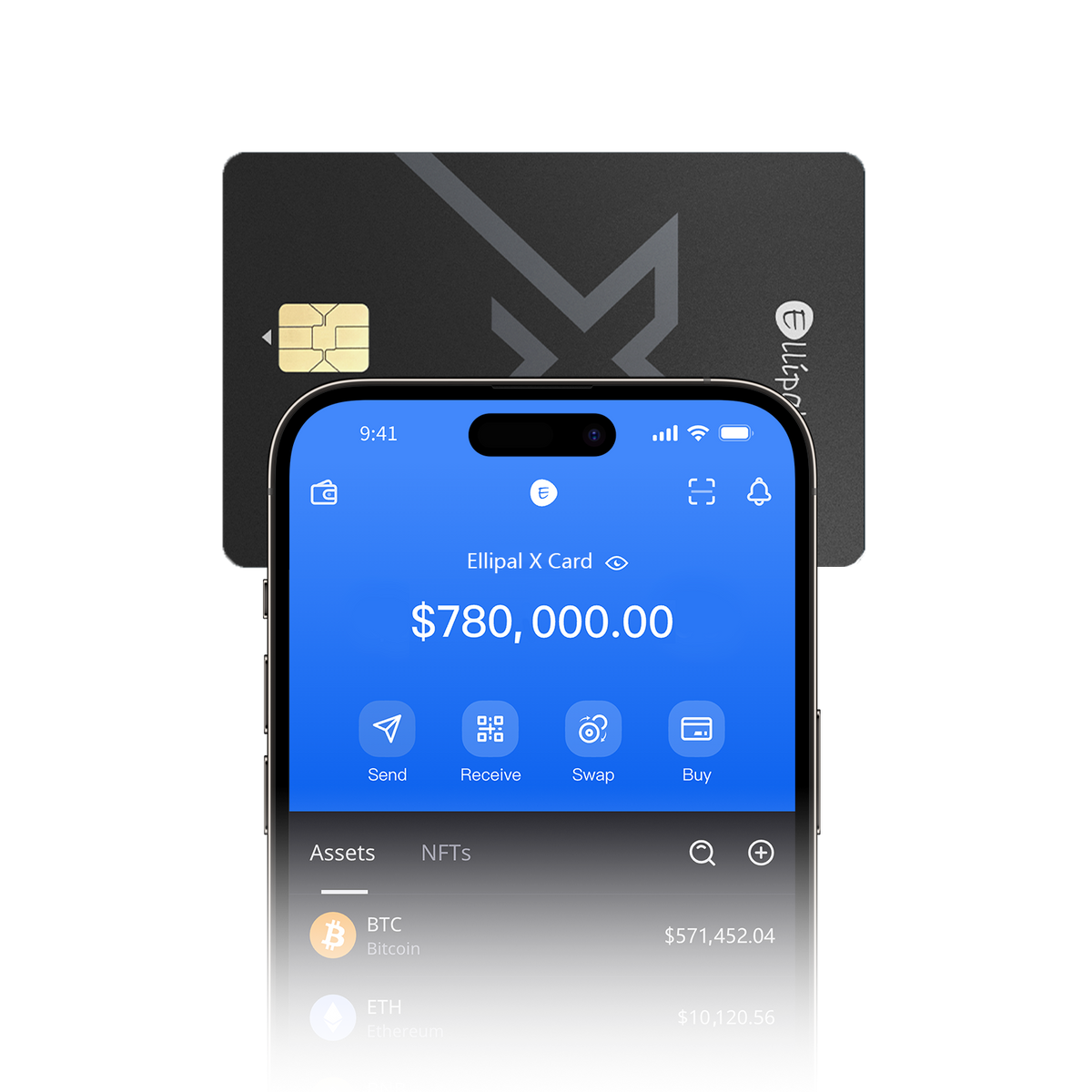 Tapping the ELLIPAL X Card to a phone to connect to the ELLIPAL App