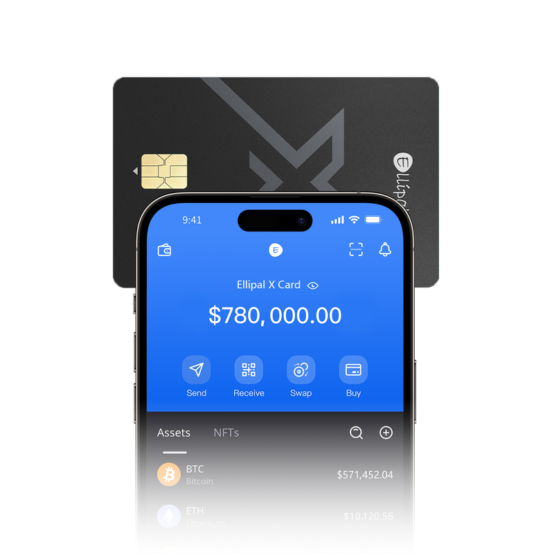 Tapping the ELLIPAL X Card to a phone to connect to the ELLIPAL App
