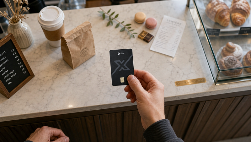 The ELLIPAL X Card carried in a wallet alongside everyday bank cards