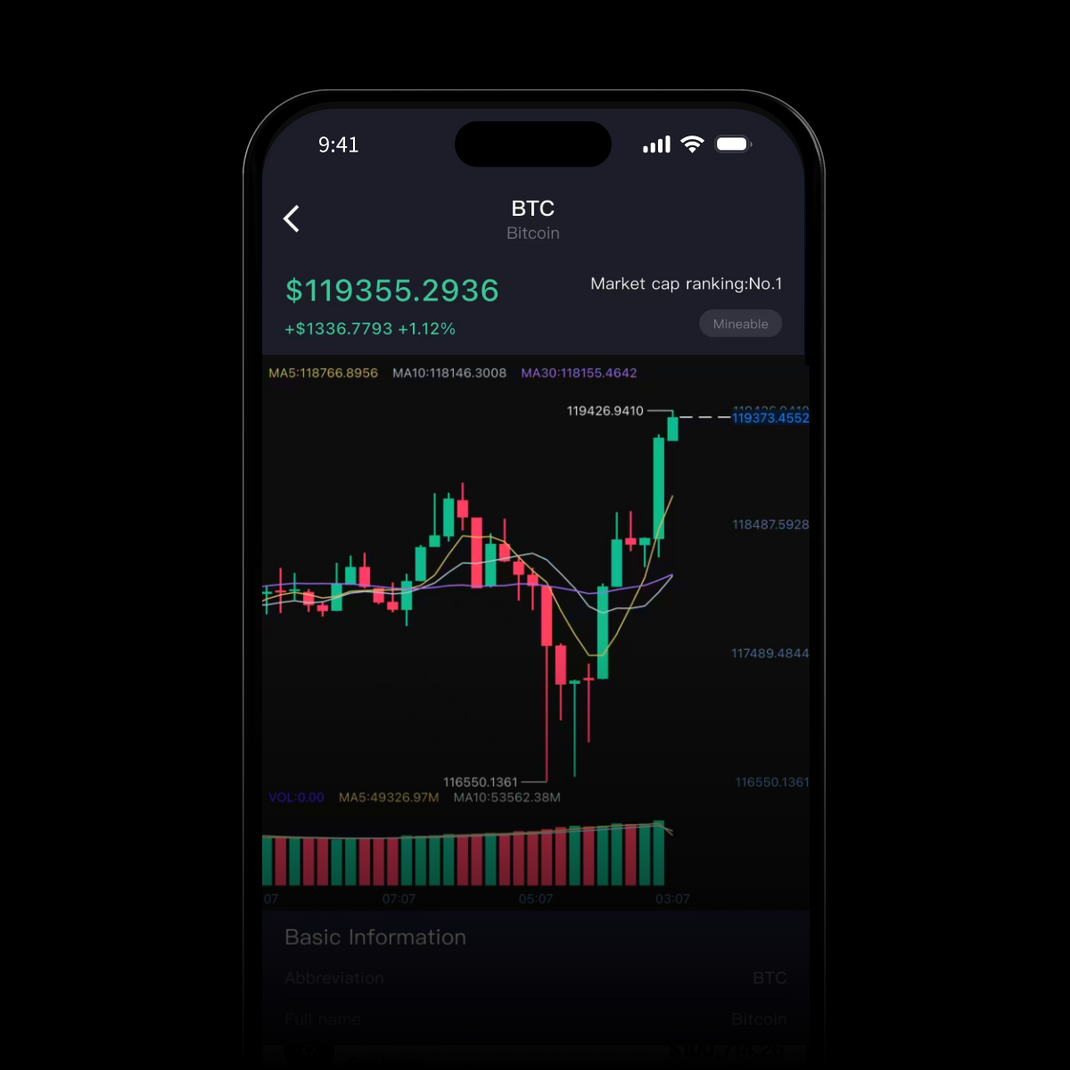 Ellipal app market screen — live crypto prices for Bitcoin, Ethereum and 10000 tokens